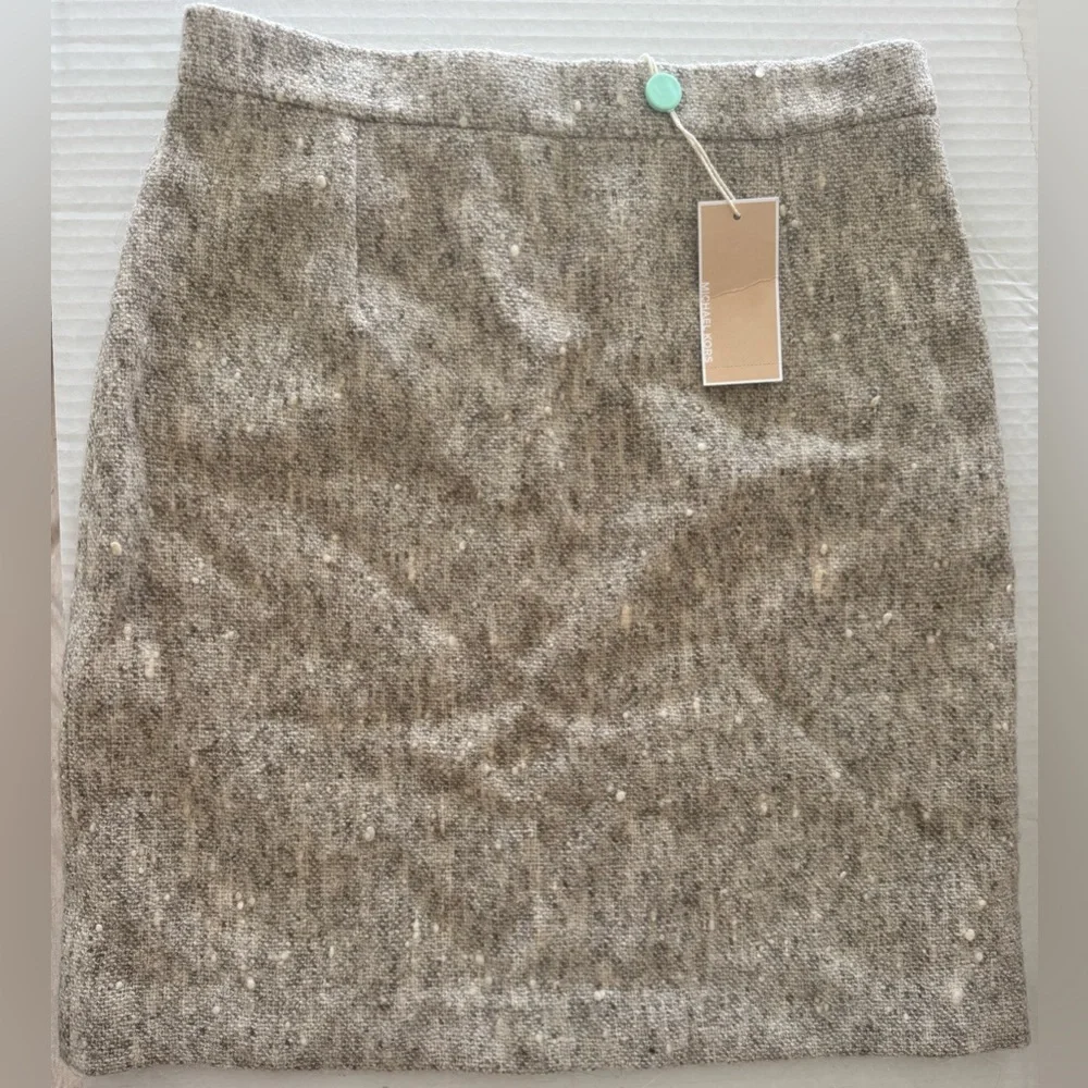 Michael Kors Gray‎ Tan Woven Wool Pencil Skirt NEW